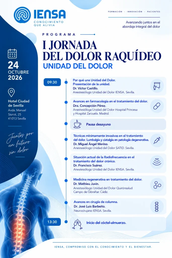 Programa de la I Jornada del Dolor Raquídeo de la Unidad del Dolor de IENSA, 24 de octubre de 2026